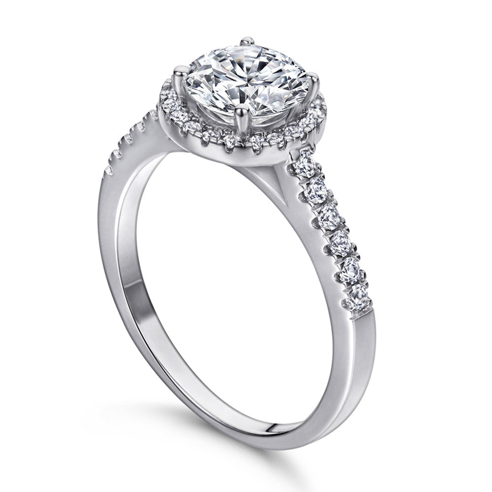 925 Sterling Silver Rounc Cut 7mm Cz Halo Ladies Ring