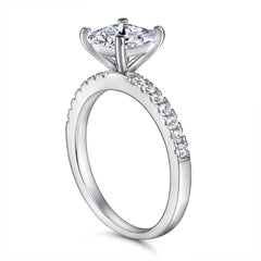 925 Sterling Silver Princess Cut Cz Solitaire Ladies Ring with Cz Band