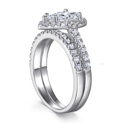 925 Sterling Silver Pear Cut Cz Halo Ladies Bridal Ring Set