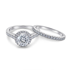 925 Sterling Silver Round Cz Halo Ladies Bridal Ring Set