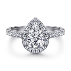 925 Sterling Silver Pear Cut Cz Halo Ladies Ring