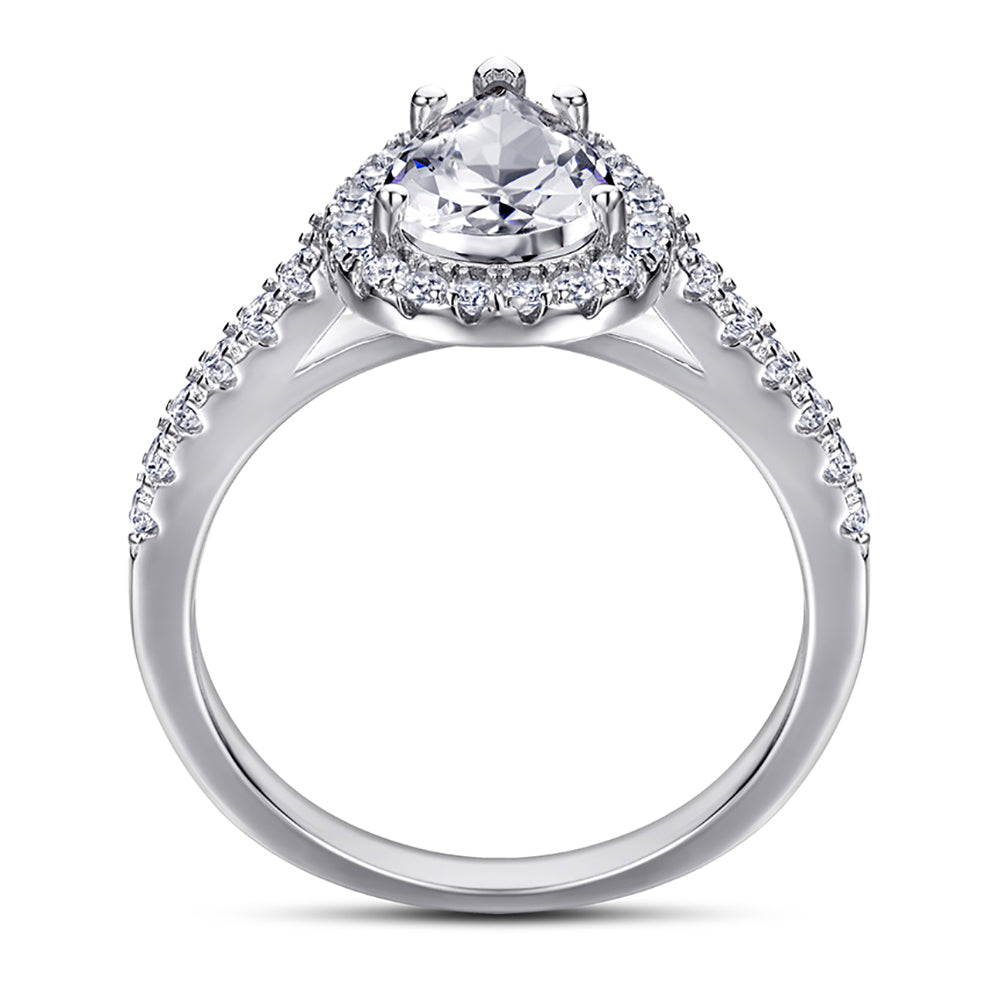 925 Sterling Silver Pear Cut Cz Halo Ladies Ring