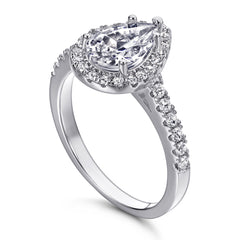 925 Sterling Silver Pear Cut Cz Halo Ladies Ring