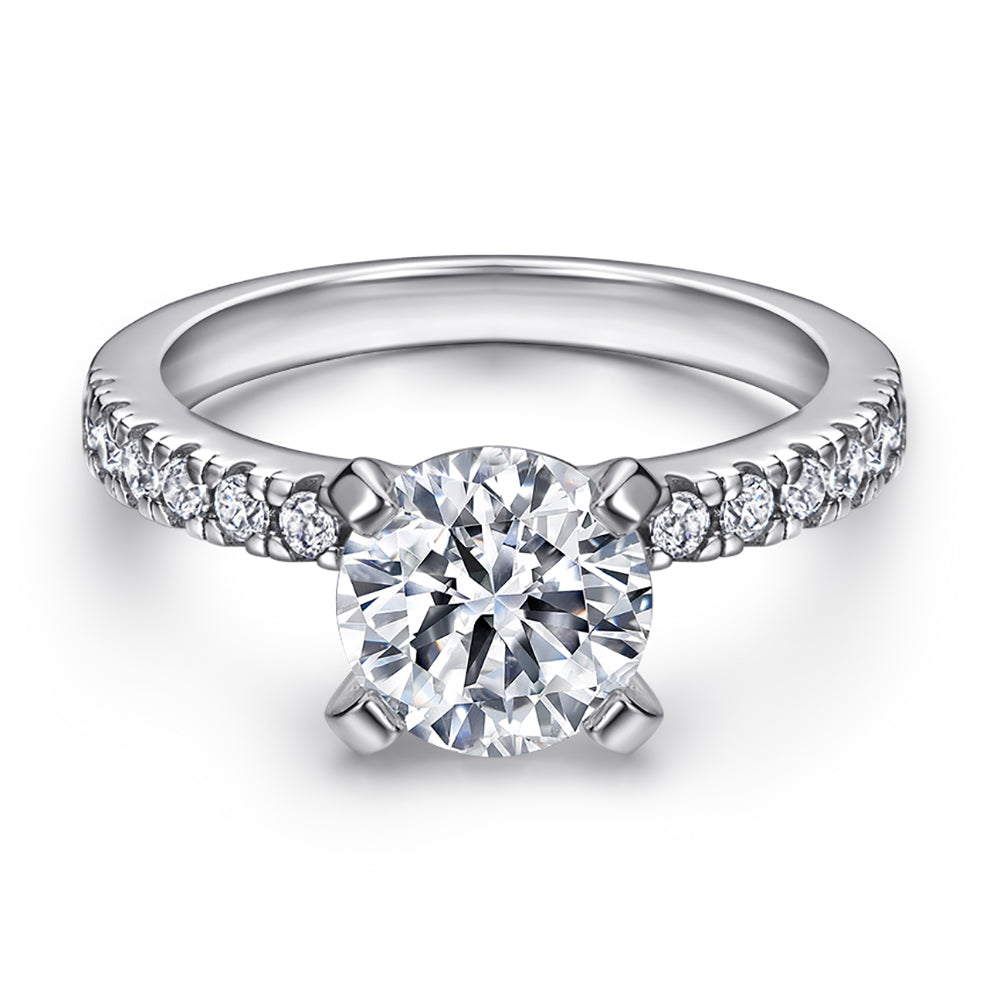 925 Sterling Silver Round Brilliant Cz Solitaire with Cz Band Ladies Ring