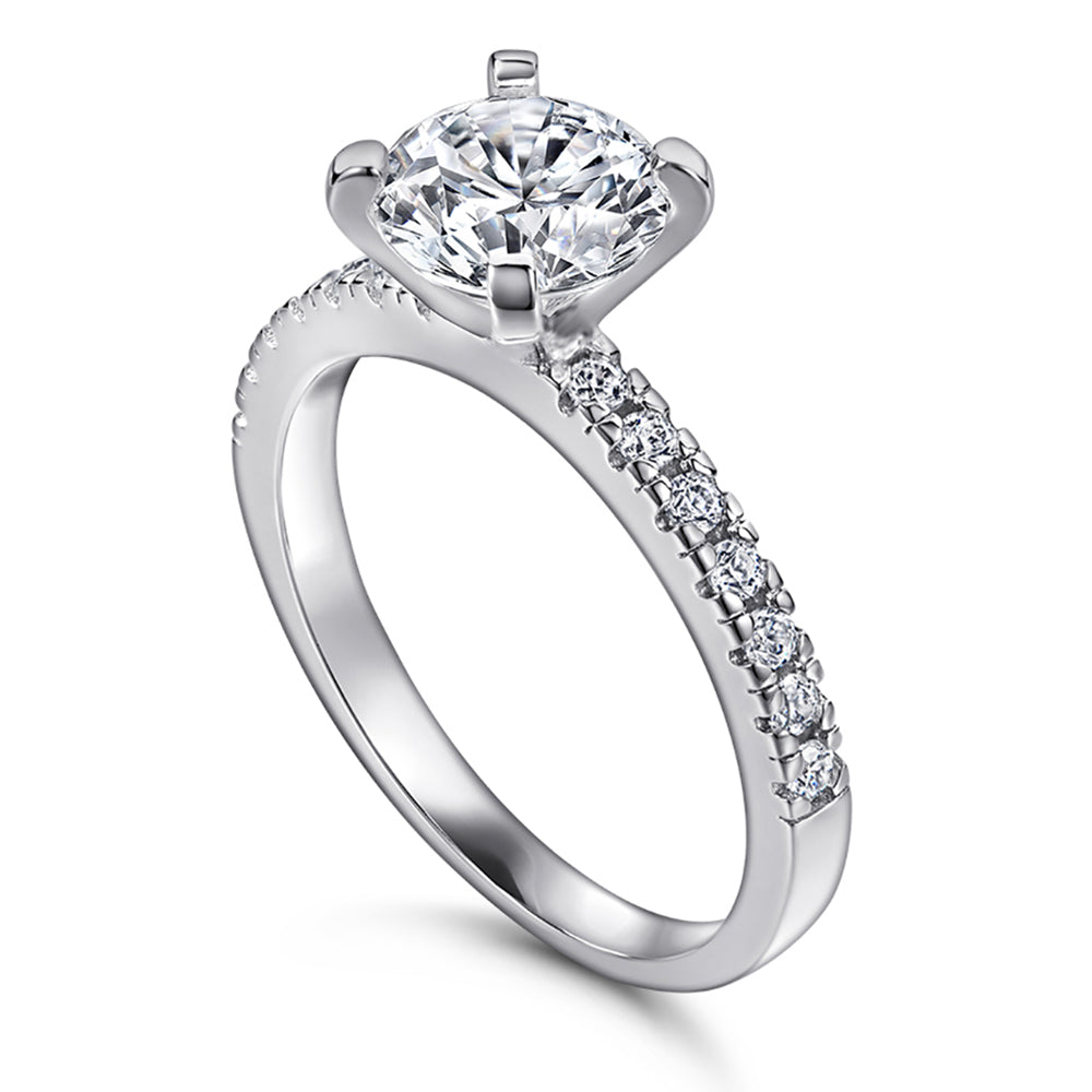 925 Sterling Silver Round Brilliant Cz Solitaire with Cz Band Ladies Ring