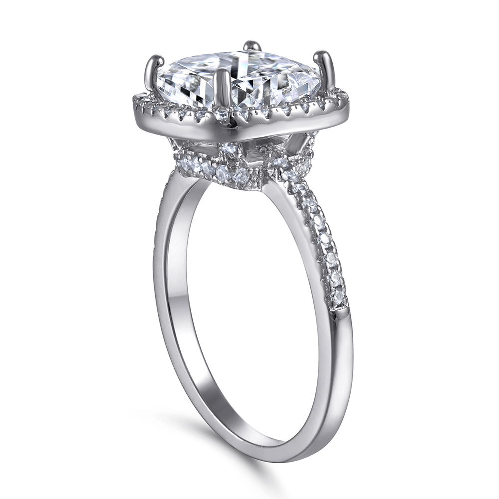 925 Sterling Silver Cushion Set Cz Ladies Halo Ring