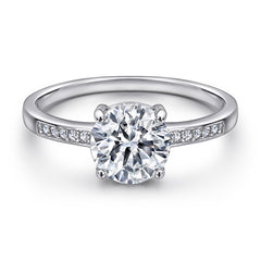 925 Sterling Silver 8mm Round Brilliant Cz Solitaire with Channel Set Band Ladies Ring