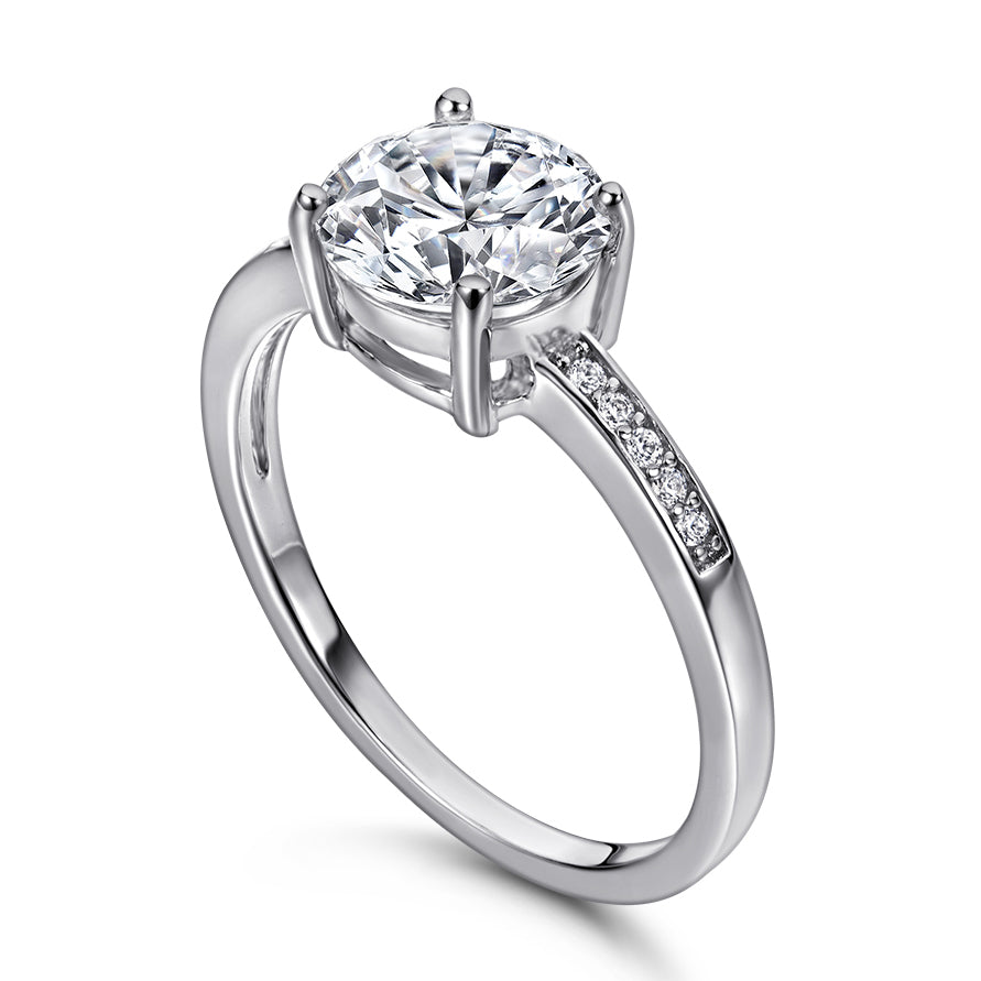 925 Sterling Silver 8mm Round Brilliant Cz Solitaire with Channel Set Band Ladies Ring