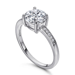 925 Sterling Silver 8mm Round Brilliant Cz Solitaire with Channel Set Band Ladies Ring