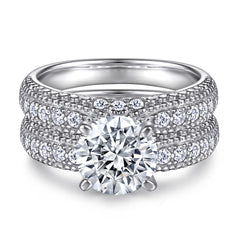 925 Sterling Silver Round Cz Centre with Pave Set Ladies Bridal Ring Set