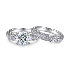 925 Sterling Silver Round Cz Centre with Pave Set Ladies Bridal Ring Set