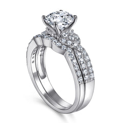 925 Sterling Silver Round Cut Cz Solitaire with Fancy Band Ladies Bridal Ring Set