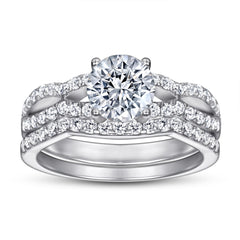 925 Sterling Silver Round Cz Centre with Fancy Split Band Ladies Bridal Ring Set