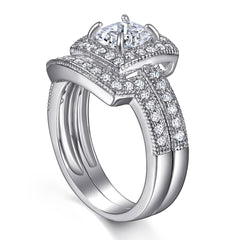 925 Sterling Silver Cushion Set Cz Ladies Bridal Ring Set