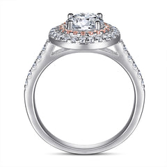 925 Sterling Silver White & Pink Cz Double Halo Ladies Dress Ring