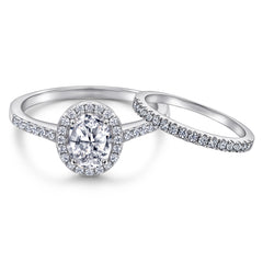 925 Sterling Silver Cz Oval Halo Ladies Bridal Ring Set