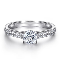 925 Sterling Silver Round Cz Centre with Pave Set Band Ladies Ring