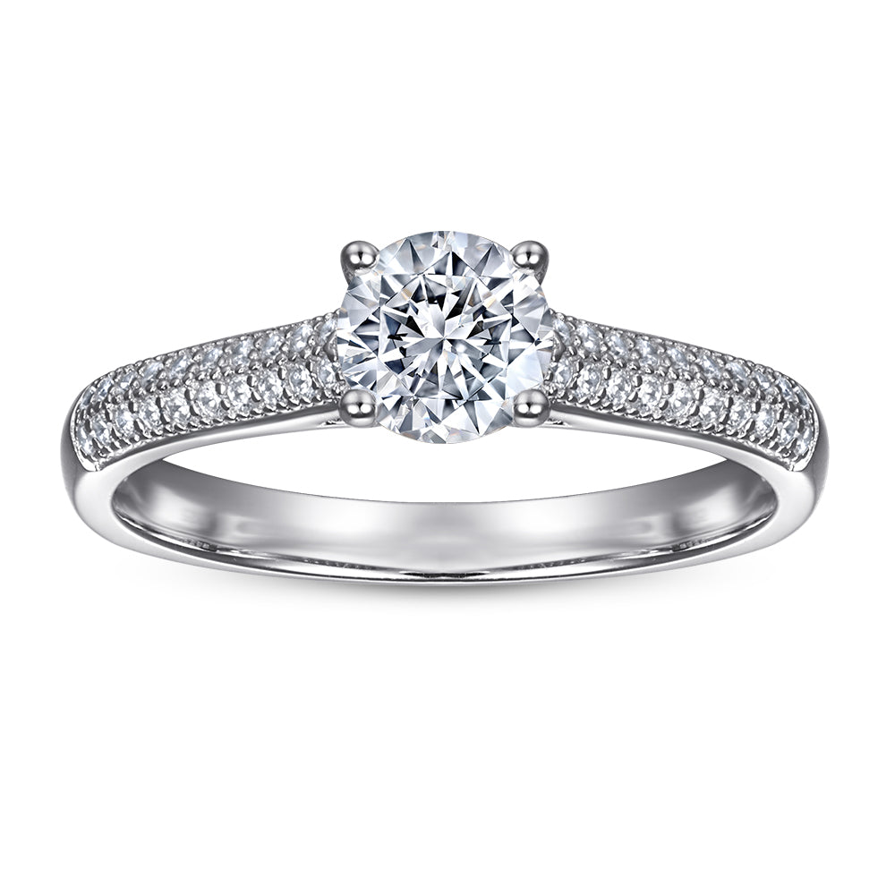 925 Sterling Silver Round Cz Centre with Pave Set Band Ladies Ring