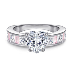 925 Sterling Silver Cz Heart with Pink & White Princess Cut Band Ladies Bridal Set