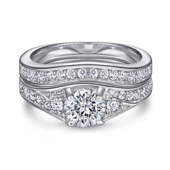 925 Sterling Silver Round Centre Cz With Fancy Channel Set Band Ladies Bridal Ring Set