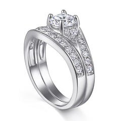 925 Sterling Silver Round Centre Cz With Fancy Channel Set Band Ladies Bridal Ring Set