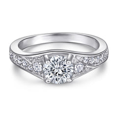 925 Sterling Silver Round Centre Cz With Fancy Channel Set Band Ladies Bridal Ring Set