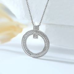 925 Sterling Silver Cz Double Row Circle Of Life Pendant with Chain