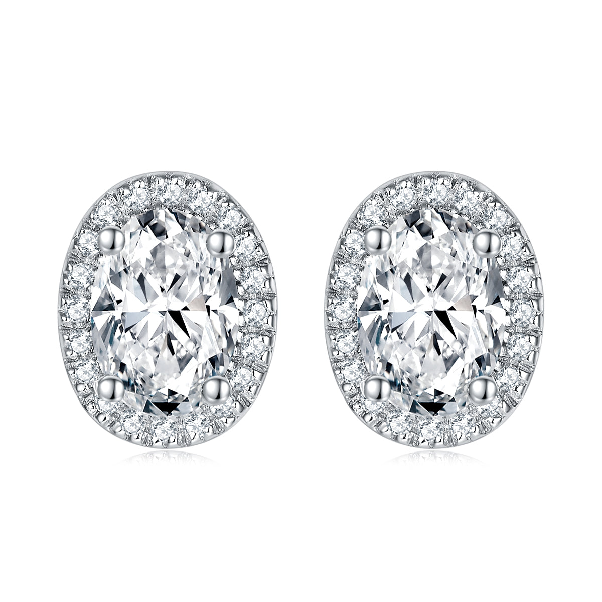 925 Sterling Silver Cz Oval Halo Ladies Stud Earrings