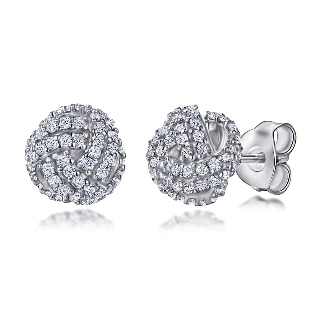 925 Sterling Silver Cz Knot Ladies Stud Earrings