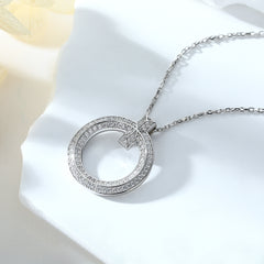 925 Sterling Silver Cz Double Row Circle Of Life Pendant with Chain