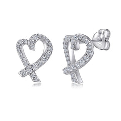 925 Sterling Silver Cz Heart Ladies Bow Stud Earrings