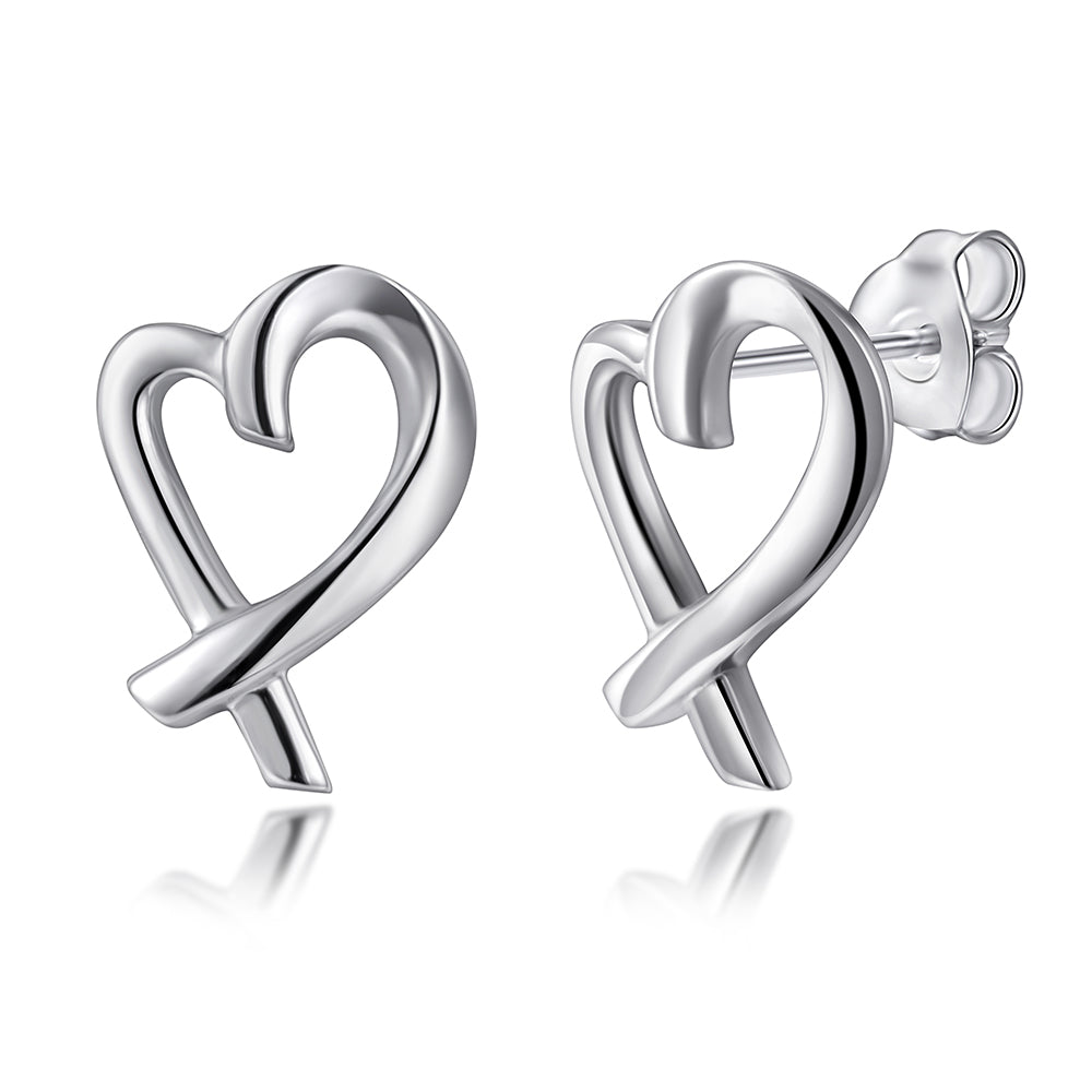 925 Sterling Silver Cz Heart Ladies Bow Stud Earrings