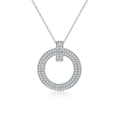 925 Sterling Silver Cz Double Row Circle Of Life Pendant with Chain