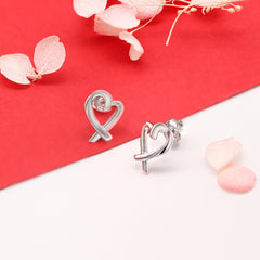 925 Sterling Silver Cz Heart Ladies Bow Stud Earrings