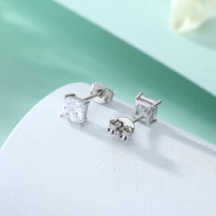 925 Sterling Silver Cz Princess Cut Ladies Stud Earrings