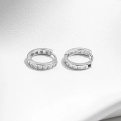 925 Sterling Silver 14mm Princess Cut Cz Channel Set Huggies Hoop Earrings