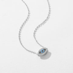 925 Sterling Silver Light Sea Blue & White Cz Evil Eye Pendant with 16-18" Silver Chain