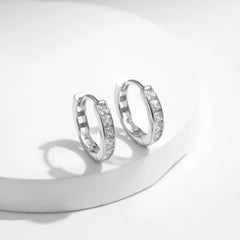 925 Sterling Silver 14mm Princess Cut Cz Channel Set Huggies Hoop Earrings