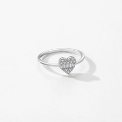 925 Sterling Silver Baguette & Round Cut Cz Heart Cluster Ring