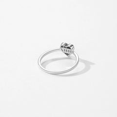 925 Sterling Silver Baguette & Round Cut Cz Heart Cluster Ring