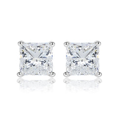 925 Sterling Silver Cz Princess Cut Ladies Stud Earrings