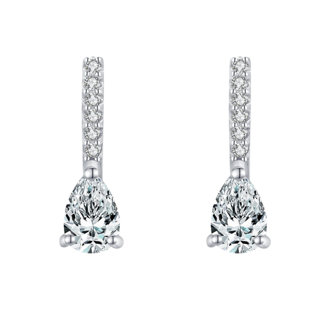 925 Sterling Silver Pear Cut Cz Drop Earrings