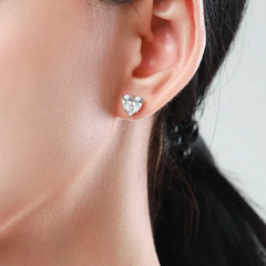 925 Sterling Silver Pear & Princess Cut Cz Heart Stud Earrings