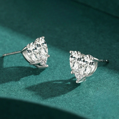 925 Sterling Silver Pear & Princess Cut Cz Heart Stud Earrings