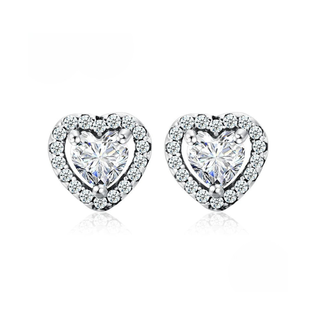 925 Sterling Silver Cz Heart Halo Stud Earrings