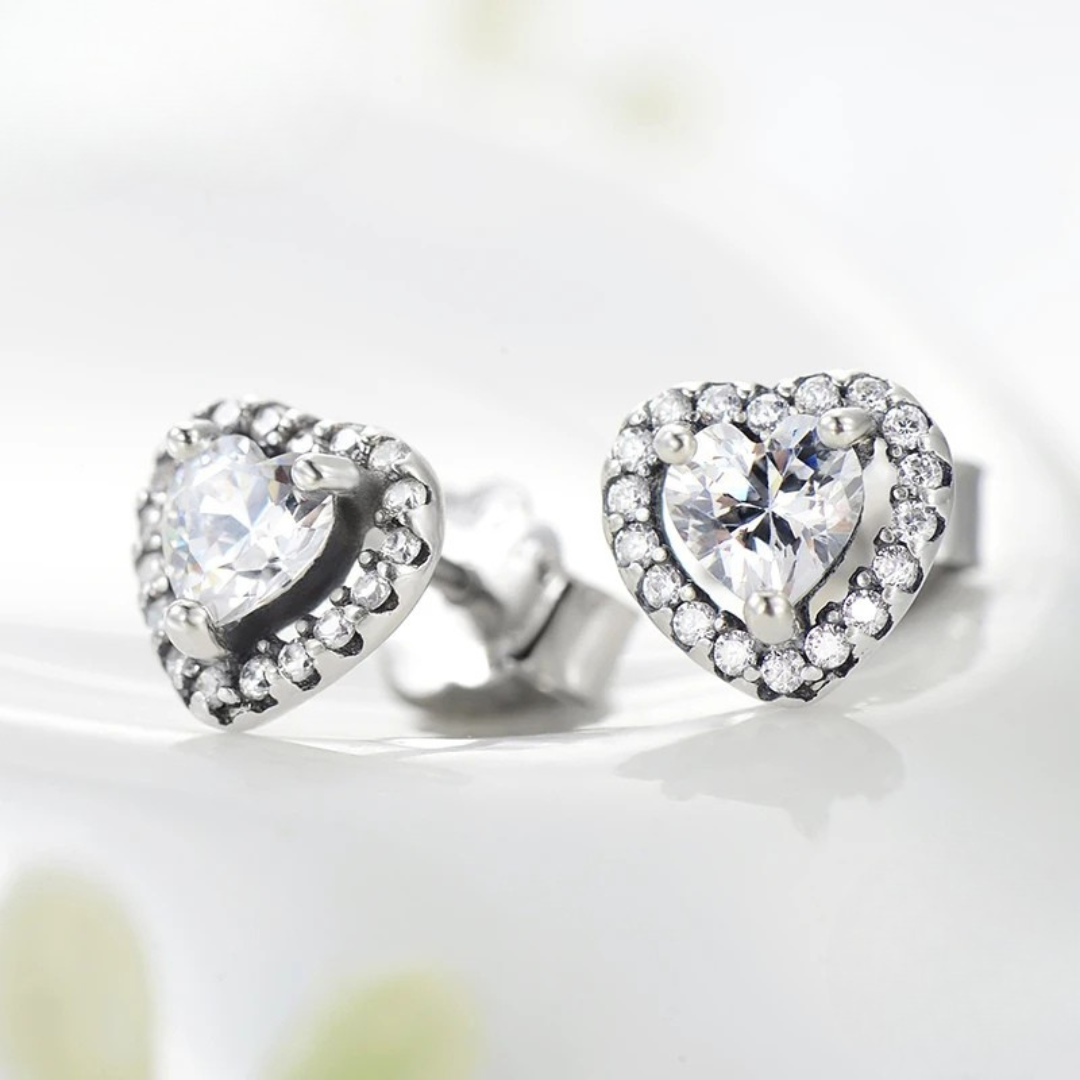 925 Sterling Silver Cz Heart Halo Stud Earrings