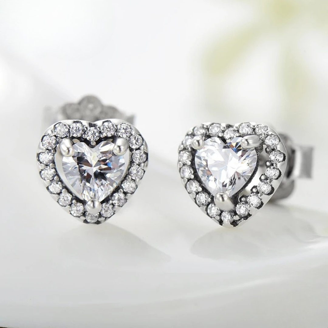 925 Sterling Silver Cz Heart Halo Stud Earrings