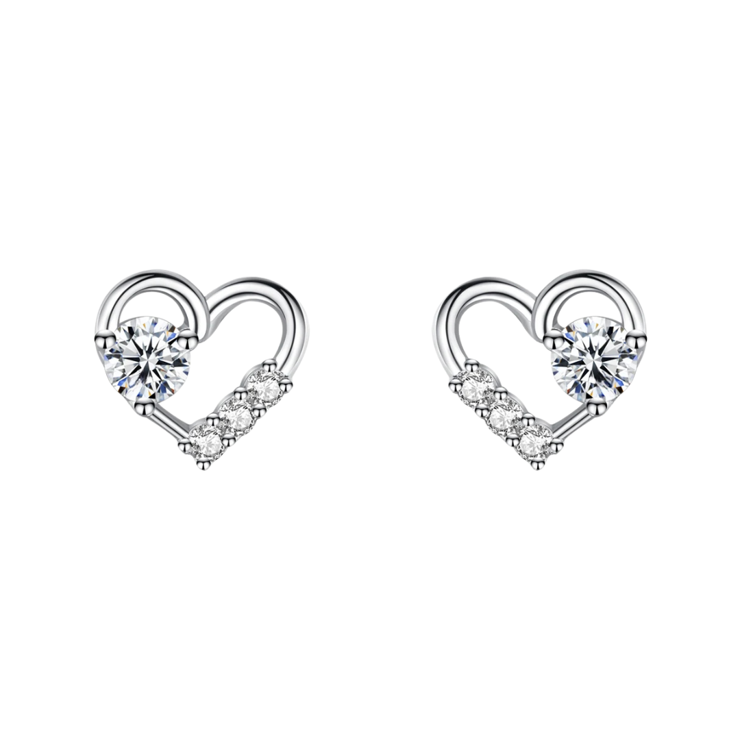 925 Sterling Silver Fancy Cz Heart Earrings