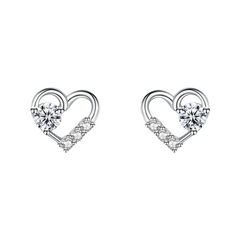 925 Sterling Silver Fancy Cz Heart Earrings