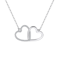 925 Sterling Silver Love Heart Cz Necklace with 16"-18" Silver Chain